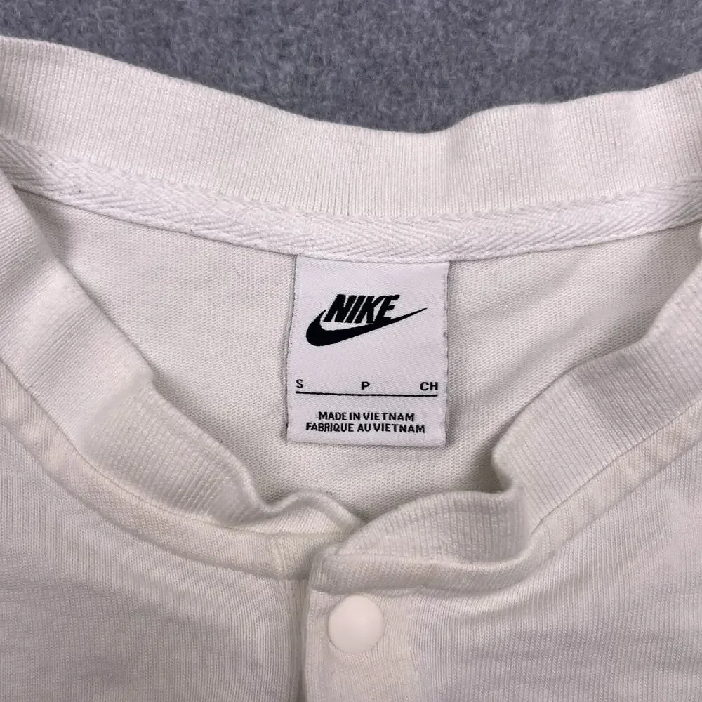 Nike Club Long Sleeve Snap Henley Shirt Men’s Size Small White Tee